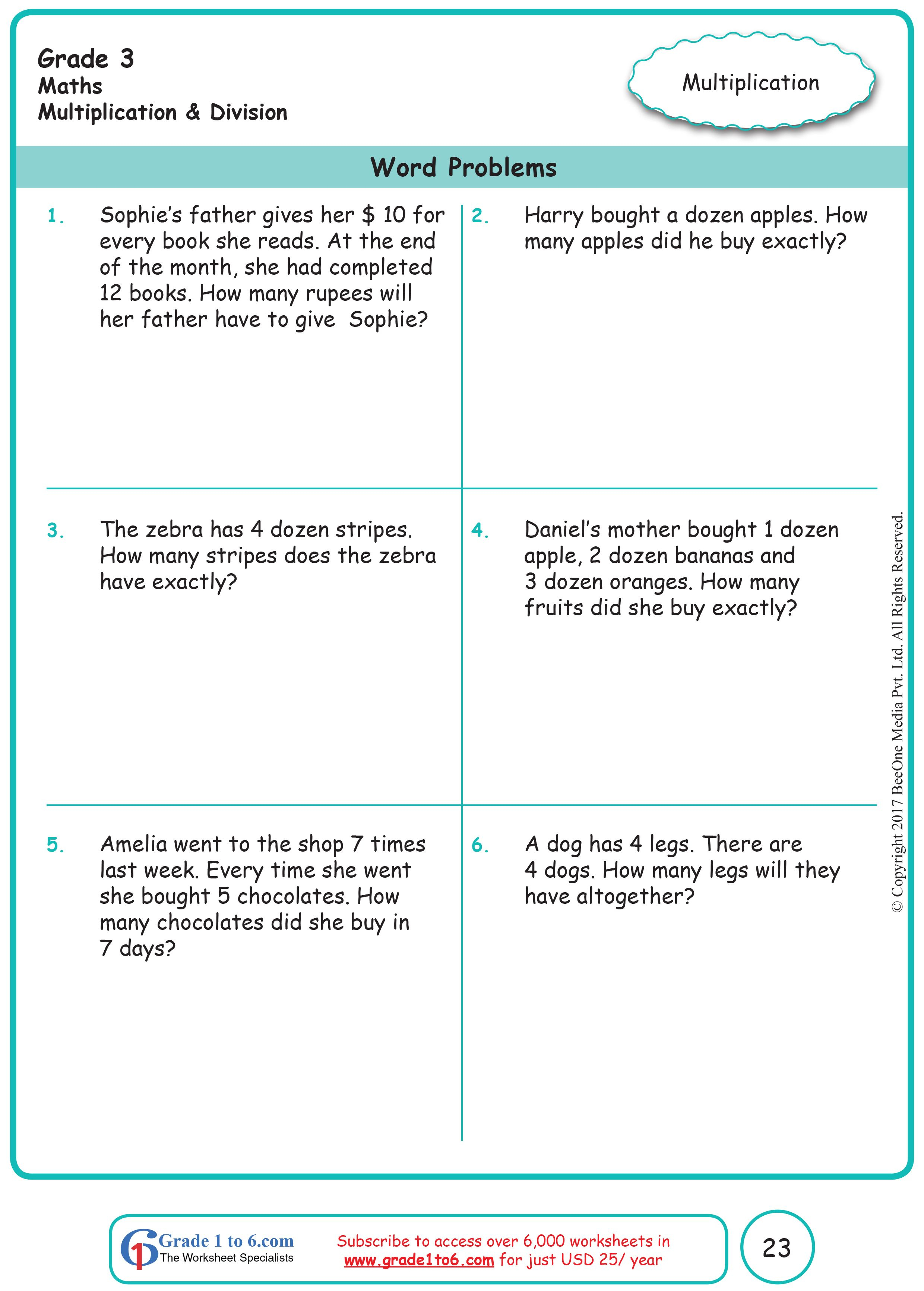 20 Grade 3 Math Worksheets Word Problems Division