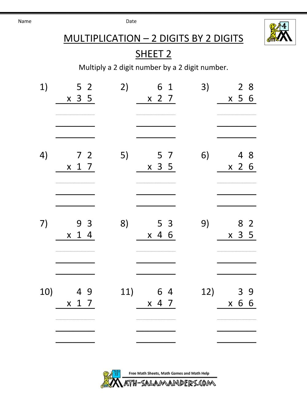 30 Easy 2Digit Multiplication Worksheets Grade 1