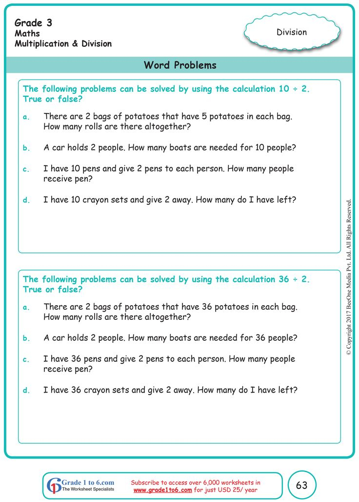 30 Grade 3 Math Worksheets Word Problems Division