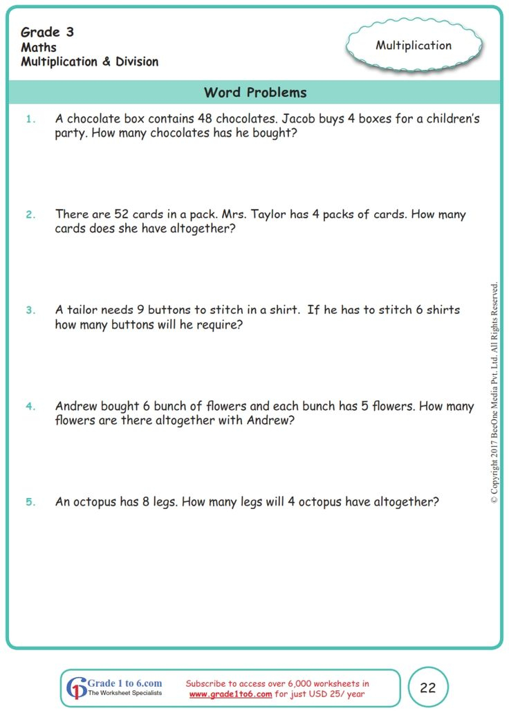 30 Grade 3 Math Worksheets Word Problems Division