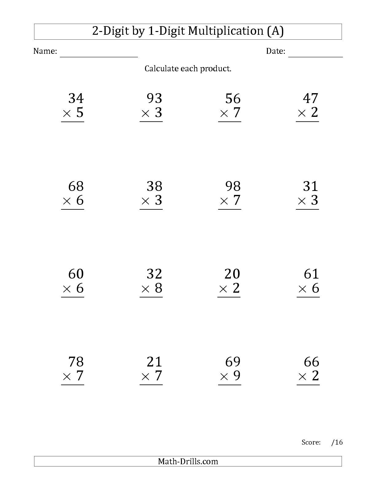 35 Easy 2Digit Multiplication Worksheets Grade 1