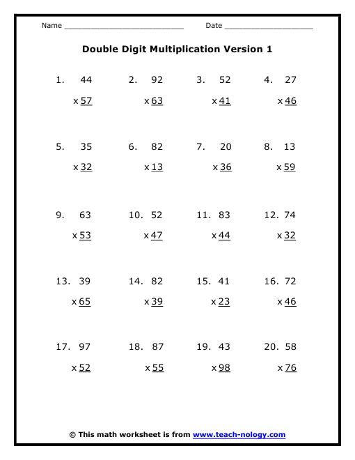 35 Easy 2Digit Multiplication Worksheets Grade 1