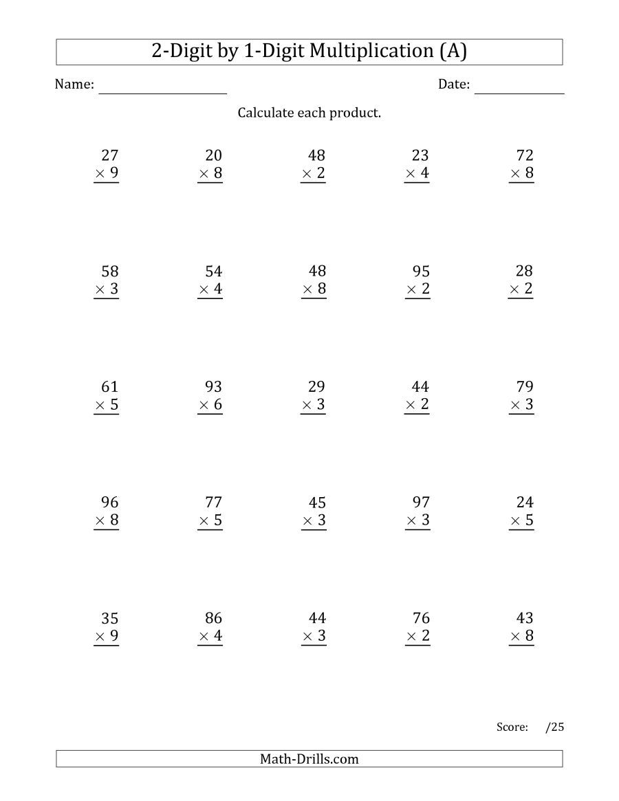 21 Easy 2Digit Multiplication Worksheets Grade 1