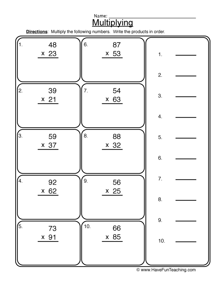 21 Easy 2Digit Multiplication Worksheets Grade 1